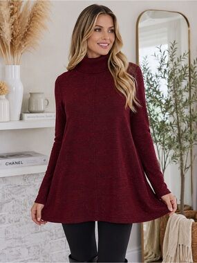 NWT Simply Vera Vera Wang Burgundy Metallic Turtleneck Swing Tunic Sweater XL
